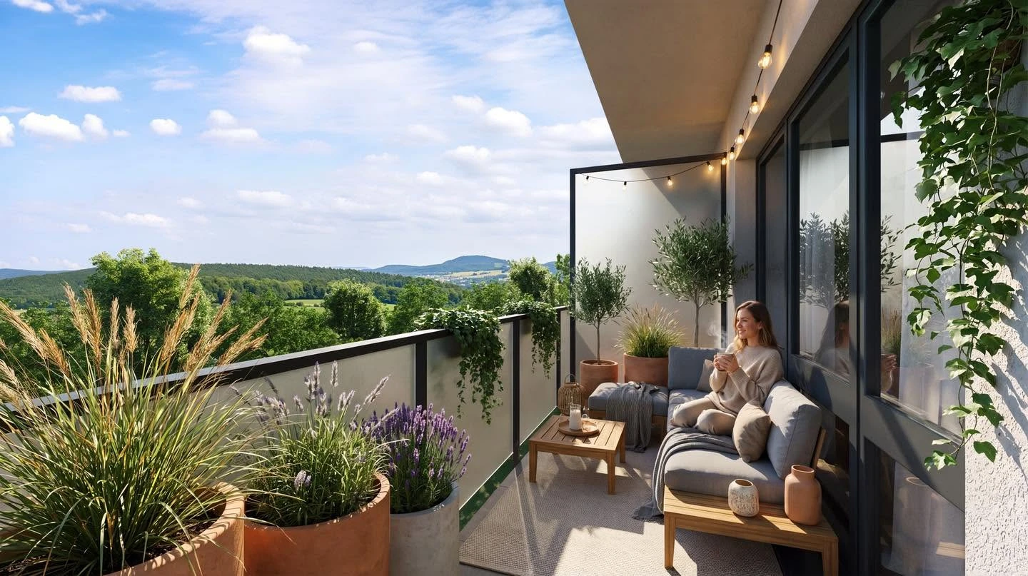Balkon mieszkania Wyszyńskiego 10 — przestrzeń do wypoczynku